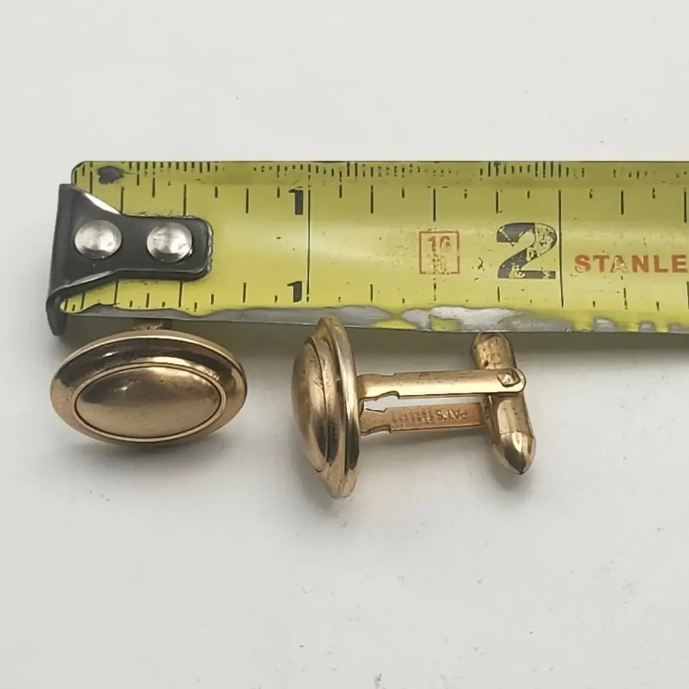 Vintage Correct Quality Oval Gold Tone Cufflinks Mens Formal Signed Patented